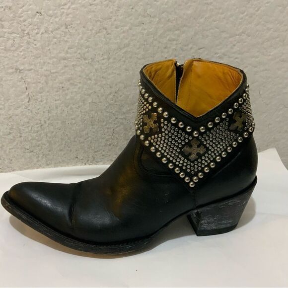 Old Gringo Mini Belinda Stud Cowboy Western Heeled Black Leather Bootie Boots - Picture 2 of 16